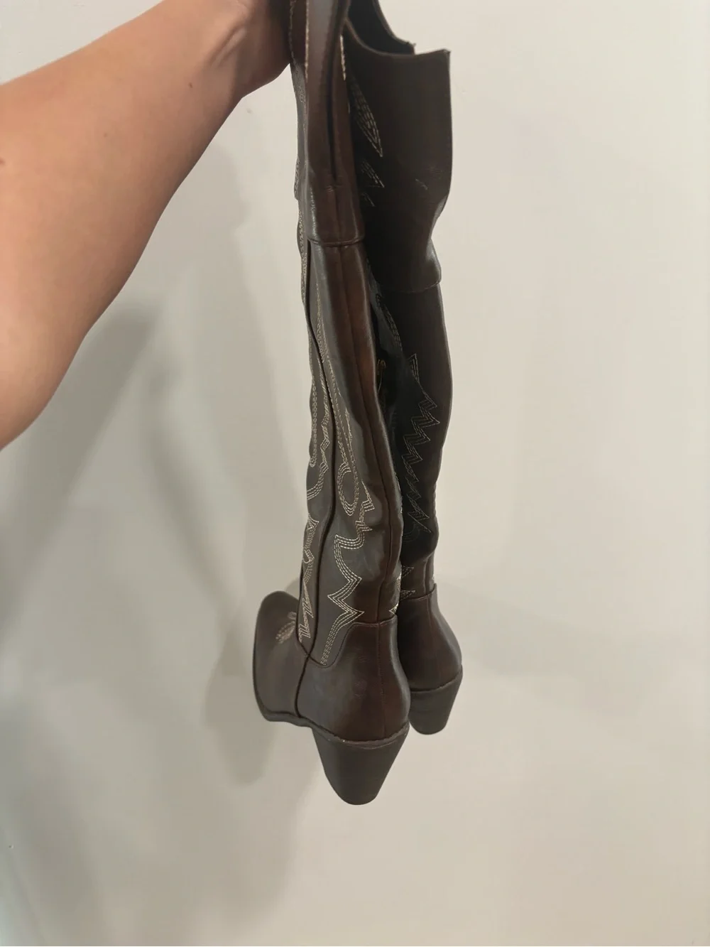 Embroidered Tall‎ Brown Leather Cowboy Boots